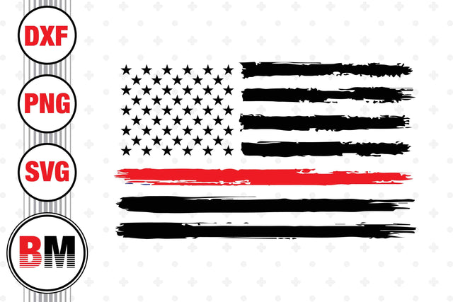Distressed Thin Red US Flag SVG, PNG, DXF Files SVG BMDesign 