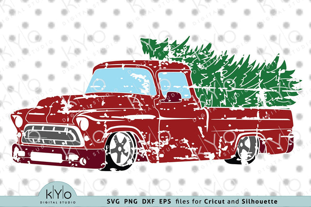 Distressed Vintage Chevy Christmas Tree Truck Svg Png Dxf cut files SVG kYo Digital Studio 
