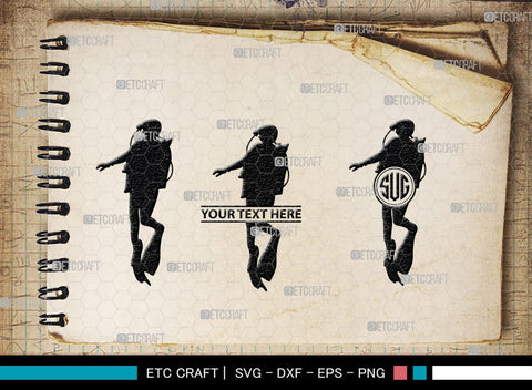 Diving Monogram, Diving Silhouette, Scuba Diving Svg, Diver Svg, Sports Svg, Swimming Pool Svg, SB00116 SVG ETC Craft 