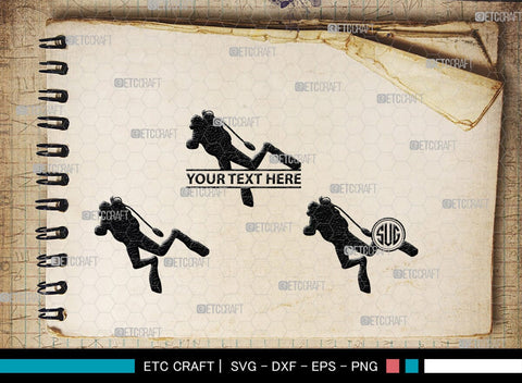 Diving Monogram, Diving Silhouette, Scuba Diving Svg, Diver Svg, Sports Svg, Swimming Pool Svg, SB00116 SVG ETC Craft 