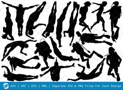 Diving SVG Cut Files | Diving Women Silhouette Bundle SVG ETC Craft 
