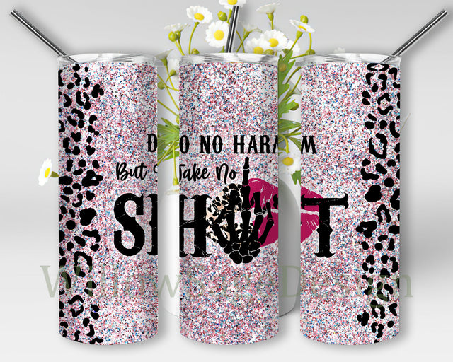 Do No Harm But Take No Shit Design Tumbler, Leopard Glitter Tumbler Wrap, Sarcastic Adult 20oz Skinny Tumbler, Humor Tumbler Template, Digital Download Sublimation WillowSageDesign 