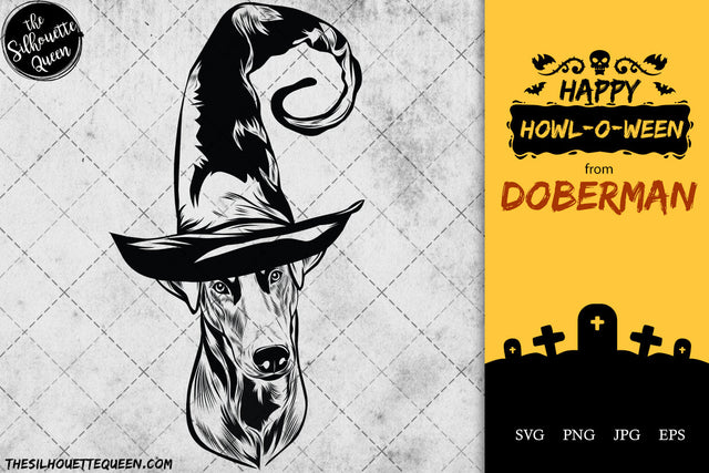 Doberman dog svg portrait clipart vector graphic art Witch hat Halloween dog Cricut cut file cuttable design SVG Loveleen Kaur 