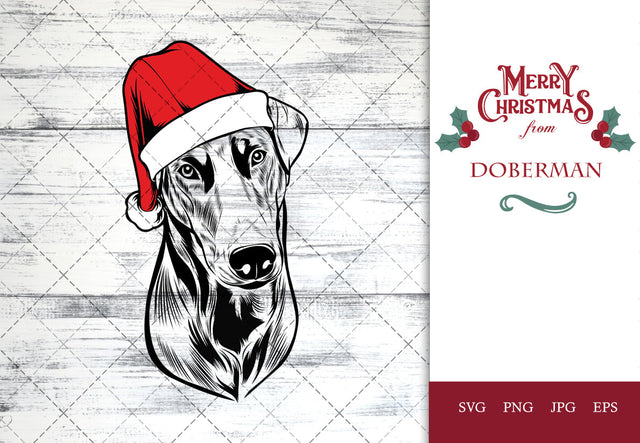 doberman dog svg portrait clipart vector graphic art Xmas hat Christmas dog Cricut cut file cuttable design SVG Loveleen Kaur 