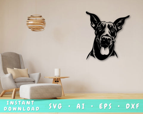 Doberman Laser SVG Cut File, Doberman Glowforge File, Doberman DXF, Doberman Wall Art SVG SVG HappyDesignStudio 