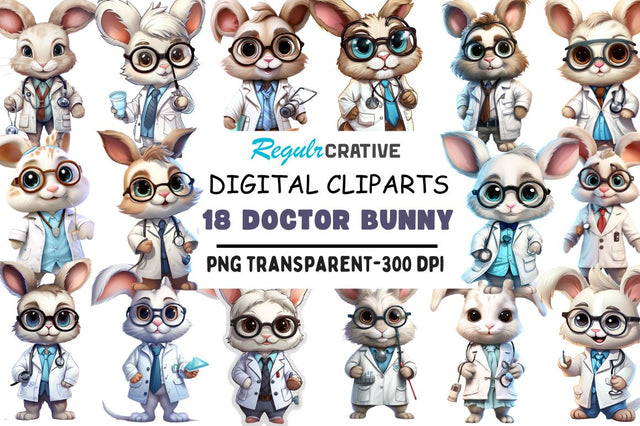 Doctor Bunny Cute Clipart Bundle Sublimation Regulrcrative 