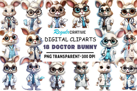 Doctor Bunny Cute Clipart Bundle Sublimation Regulrcrative 