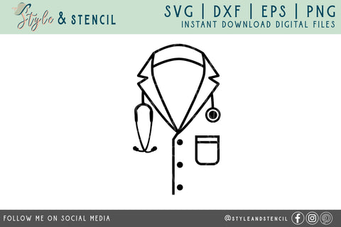 Doctor Coat SVG | Stethoscope | Healthcare | PNG DXF EPS SVG SVG Style and Stencil 