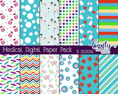 Doctor Digital Paper Pack - Nurse DIgital Background - Hospital Digital Scrapbook Digital Pattern Crafty Mama Studios 