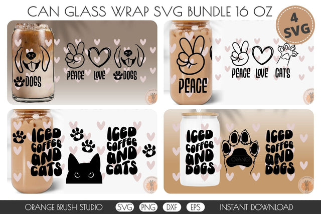 Dog and Cat Beer Can Glass Wrap Bundle 4 Designs SVG OrangeBrushStudio 