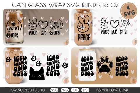 Dog and Cat Beer Can Glass Wrap Bundle 4 Designs SVG OrangeBrushStudio 