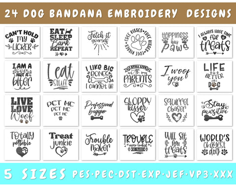 Dog Bandana Embroidery Designs Bundle - 24 Designs, Dog Bandana Embroidery Patterns, Dog Bandana PES Files, Dog Lover Embroidery Files Embroidery/Applique DESIGNS HappyDesignStudio 