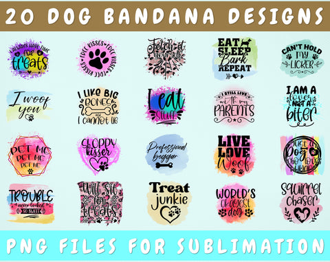 Dog Bandana Sublimation Designs Bundle, 20 Designs, Dog Bandana PNG Files, I Like Big Bones And I Cannot Lie PNG, Live Love Woof PNG Sublimation HappyDesignStudio 