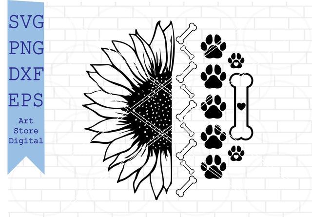 Dog Bone SVG, Sunflower Dog Paw Svg SVG Artstoredigital 