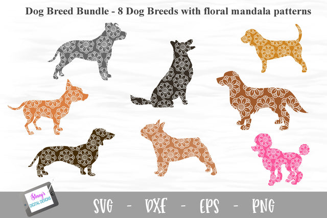 Dog Breed Bundle - 8 Dog Breed SVGs with mandala patterns SVG Stacy's Digital Designs 