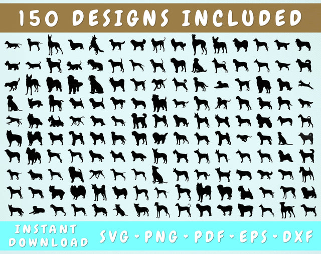 Dog Breed SVG Bundle - 150 Designs, Dog Breed Silhouettes SVG HappyDesignStudio 