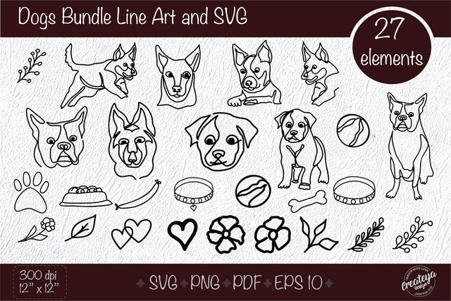 Dog bundle Svg, Dog outline SVG, dog breed line art, Hand drawn dog SVG SVG Createya Design 