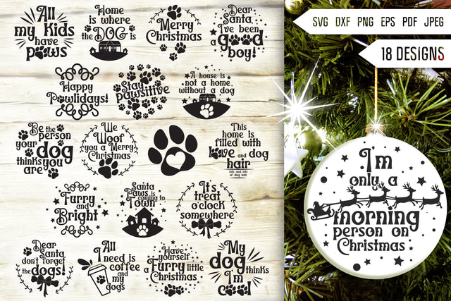 Dog Christmas Ornament Svg Bundle. Round Christmas Ornaments Svg. Merry Christmas Svg. Pet Animal Quotes, Sayings, Phrases Dxf Eps Png Pdf SVG Mint And Beer Creations 