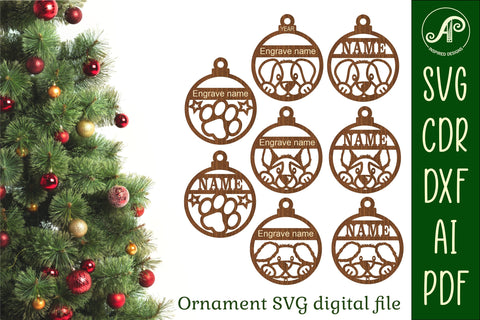 Dog Christmas Ornaments, 4 cute designs SVG laser cut SVG APInspireddesigns 