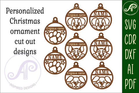 Dog Christmas Ornaments, 4 cute designs SVG laser cut SVG APInspireddesigns 