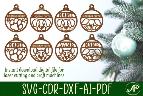 Dog Christmas Ornaments, 4 cute designs SVG laser cut SVG APInspireddesigns 