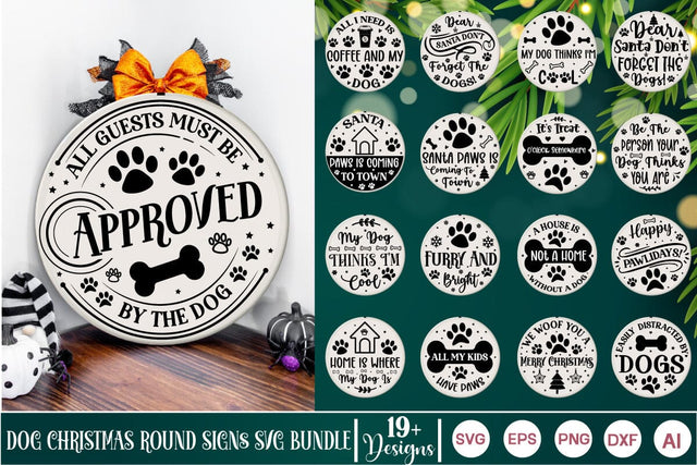 Dog Christmas Round Signs SVG Bundle Porch Sign SVG SVGs,Quotes and Sayings,Food & Drink,On Sale, Print & Cut SVG DesignPlante 503 