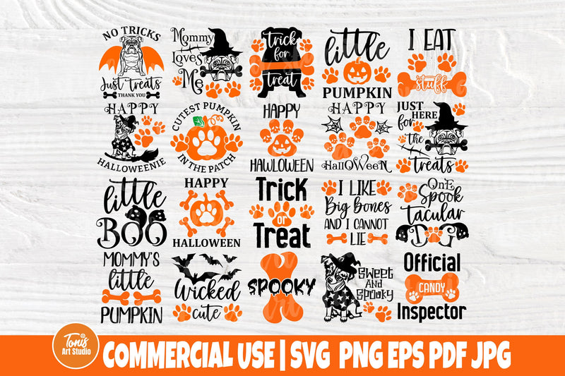 Dog Halloween Bandana SVG Bundle - Pumpkin Paw Print - Cut Files - 20 ...
