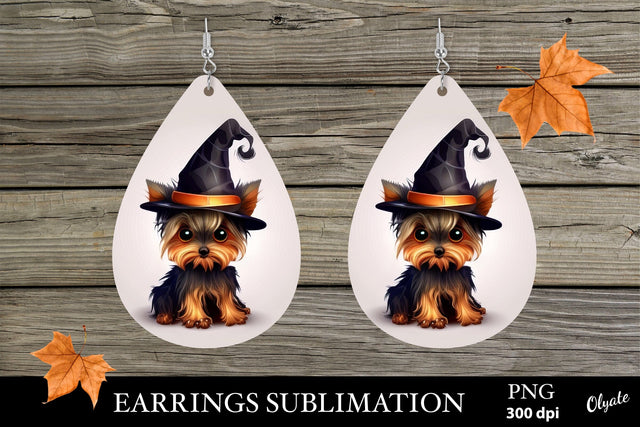 Dog Halloween Earrings Teardrop. Yorkshire Terrier Sublimation Olga Terlyanskaya 