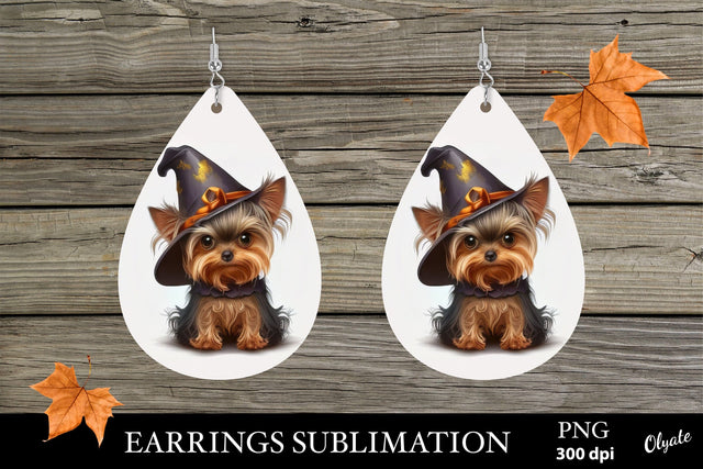 Dog Halloween Earrings. Yorkshire Terrier PNG Sublimation Olga Terlyanskaya 