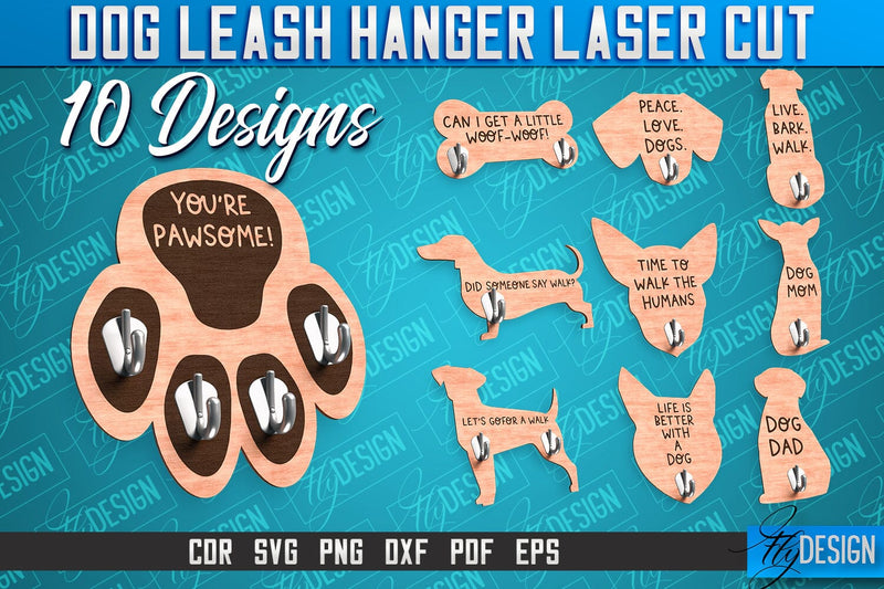 Dog Leash Hanger Laser Cut SVG | Laser Cut File | CNC Files SVG Fly Design 