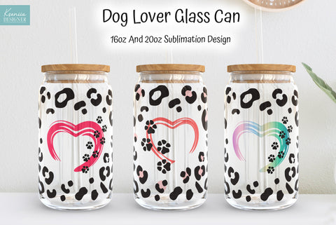 Dog Lover Glass Can Sublimation. Leopard Print Seamless Wrap Sublimation Kseniia designer 