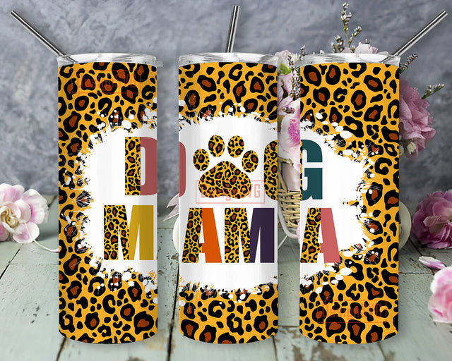 Dog Mama Leopard Full Tumbler Wrap, Dog Mama 20oz Skinny Tumbler, Dog Lover Tumbler Templates, Dog Mom Gift, Animal Lover Tumbler Png, Digital Download Sublimation DesignSVG 