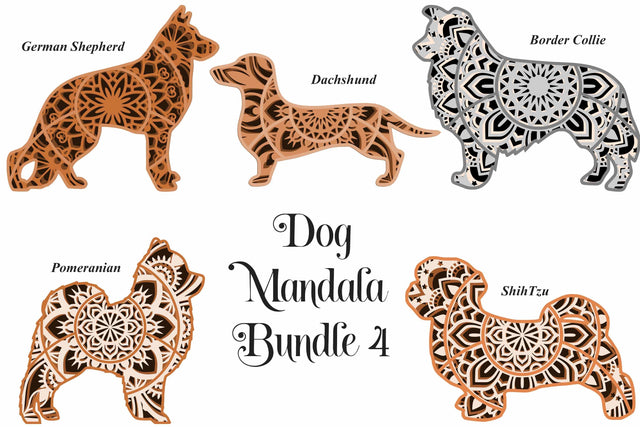 Dog Mandala SVG Bundle Volume 4 Shih Tzu, German Shepherd, Border Collie, Pomeranian, Dachshund SVG Digital Honeybee 
