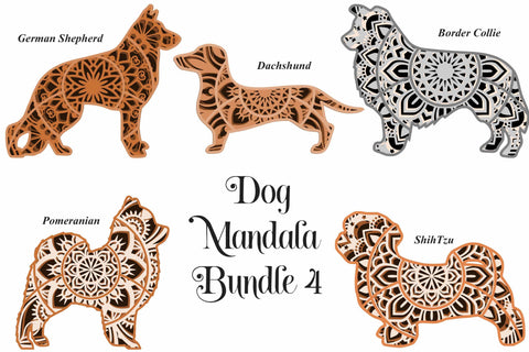 Dog Mandala SVG Bundle Volume 4 Shih Tzu, German Shepherd, Border Collie, Pomeranian, Dachshund SVG Digital Honeybee 