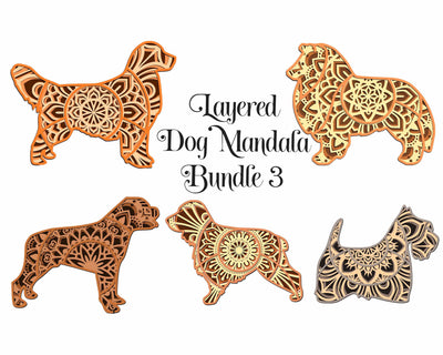 Dog Mandala SVG Layered Mandala Bundle 3 - 5 Dog Breeds SVG Digital Honeybee 