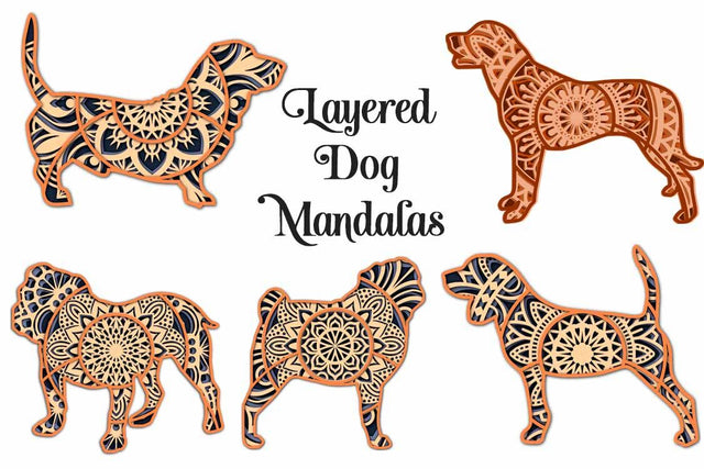 Dog Mandala SVG Layered Mandala Bundle Vol 1 - 5 Dog Breeds - Lab, Bassett, Pug, Bulldog, Beagle SVG Digital Honeybee 