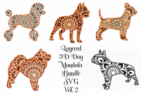 Dog Mandala SVG Layered Mandala Bundle Vol 2 - 5 Dog Breeds - Poodle, Pitbull, Chihuahua, Boston Terrier, Chow Chow SVG Digital Honeybee 