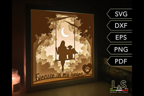 Dog Memorial Shadow Box Template | 3D Dog Light Box Svg 3D Paper Lights & Silhouettes 