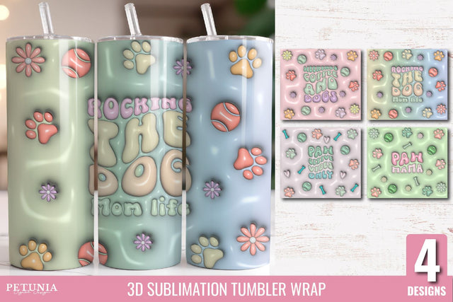 Dog Mom 3D Inflated Tumbler, 3D Sublimation Tumbler Wrap BUNDLE Sublimation Petunia Digital Design 