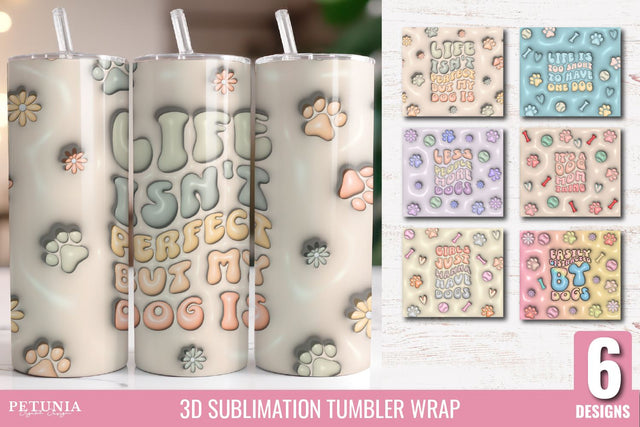 Dog Mom 3D Inflated Tumbler, 3D Sublimation Tumbler Wrap BUNDLE Sublimation Petunia Digital Design 