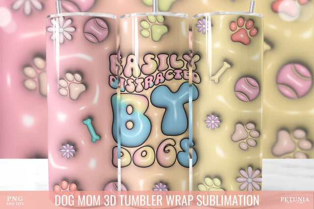 Dog Mom 3D Inflated Tumbler, 3D Sublimation Tumbler Wrap Sublimation Petunia Digital Design 
