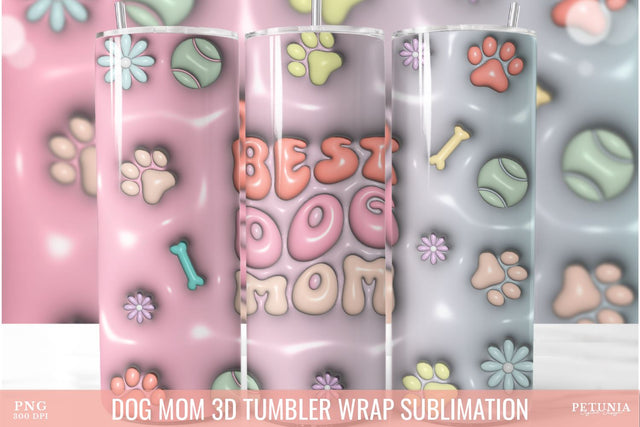Dog Mom 3D Inflated Tumbler, 3D Sublimation Tumbler Wrap Sublimation Petunia Digital Design 