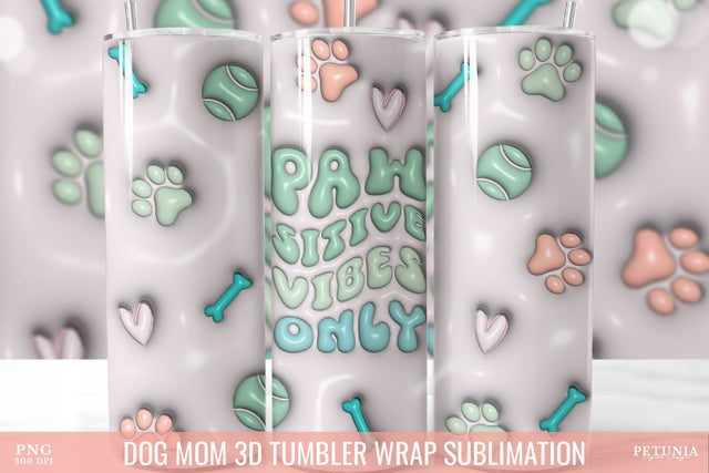 Dog Mom 3D Inflated Tumbler, 3D Sublimation Tumbler Wrap Sublimation Petunia Digital Design 