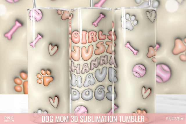 Dog Mom Inflated Tumbler, 3D Sublimation Tumbler Wrap Sublimation Petunia Digital Design 