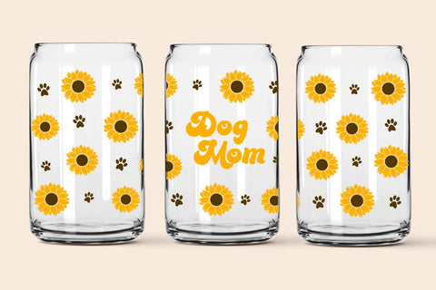 Dog mom libbey glass wrap, Sunflower dog paw can glass wrap svg SVG KMarinaDesign 
