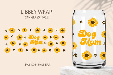 Dog mom libbey glass wrap, Sunflower dog paw can glass wrap svg SVG KMarinaDesign 