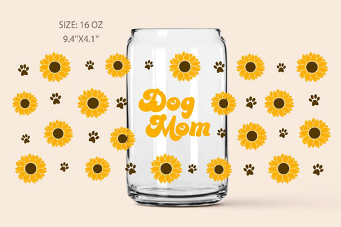Dog mom libbey glass wrap, Sunflower dog paw can glass wrap svg SVG KMarinaDesign 