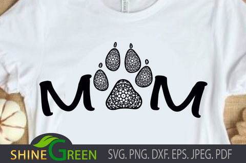 Dog Mom Paws Mandala SVG - Pet Lovers SVG Shine Green Art 