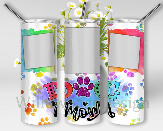 Dog Mom Photo Frame Tumbler Png, Dog Mom Glitter 20oz Tumbler Template, Bright Multicolor, Dog Paw Colorfull Design Tumbler Wrap, Dog Mom Sublimation Design, Instant Download Sublimation WillowSageDesign 