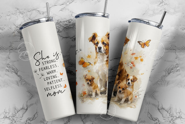 Dog Mom Tumbler, Gift for Dog lover, Mother's Day Dog Mom Quote Floral Tumbler, 20oz Skinny Tumbler Sublimation, She Is Strong, Digital File Sublimation Syre Digital Creations 